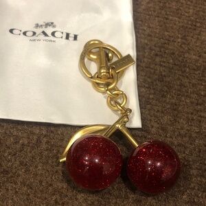 Coach Gold-Tone Key Charm with Glitter Red Cherry Pendants